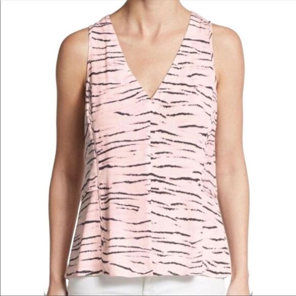 REBECCA TAYLOR | Silk Blend Animal Print Sleeveless Tank Top Zebra Tiger Size 2 - Picture 1 of 9